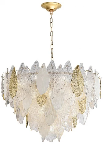 Подвесная люстра Odeon Light Lace 5052/21 золото/белый/прозрачный/металл/стекло/фарфор/металл E14 21*40W (220V, на цепи, лепестки)