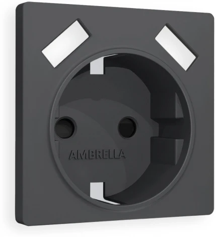 Лицевая панель Ambrella Volt ALFA (Графит Мягкое касание) для электрической розетки с заземлением со шторками 2USB A+A QUANT AP9090
