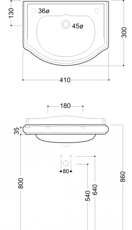 Рукомойник Kerasan Retro 103301 без отверстий