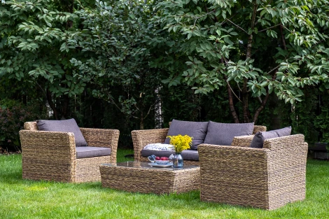 Лаунж-зона из искусственного ротанга (гиацинт), цвет соломенный 4SIS Капучино Сингл KSS2C2T-4-SET-TW