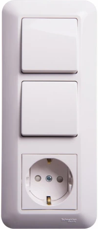 Розетка встраиваемая с заземлением с двумя одноклавишными выключателями (белый) Systeme Electric Prima BK2VR-008V-BI