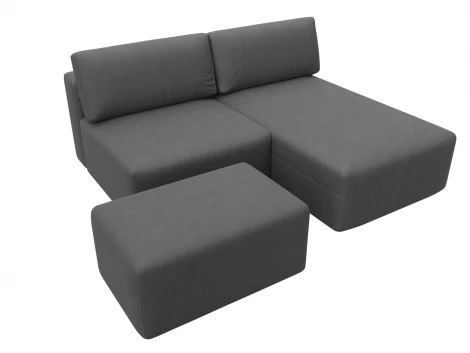 Диван угловой модульный с пуфом Лига-060 НПБ угол универсальный (ЛДСП,Брус,Фанера/Пластик/Замша/Серый) Лига Диванов 129691