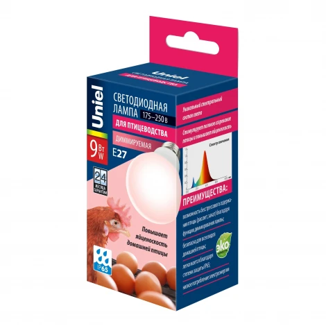 Лампочка светодиодная шар белая E27 9W Uniel LED-A60-9W/SCEP/E27/FR/DIM IP65 PLO65WH
