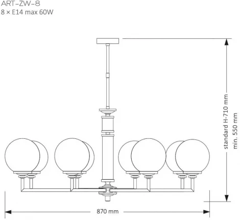 Потолочная люстра на штанге Kutek ARTU ART-ZW-8(Z)G (220V, шар)