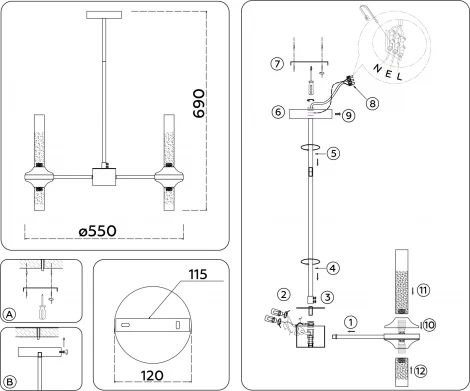 Потолочная люстра на штанге Ambrella High Light LH55358 (220V)