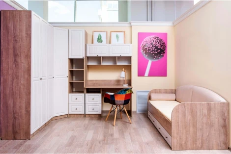 Стеллаж Woodville Майя М-05 дуб баррик светлый / крем брюле