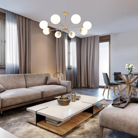 Потолочная люстра на штанге Escada Ethereal 2110/8P Gold E14*40W Champangne gold (220V, шарики)