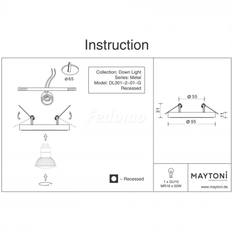 Встраиваемый точечный светильник Maytoni Metal Classic DL301-2-01-G