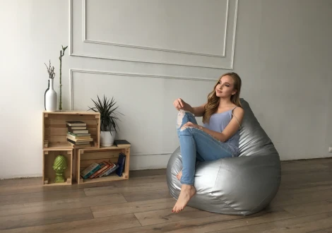 Кресло мешок Dreambag Груша Серебристая ЭкоКожа (L, Классический) 5011211