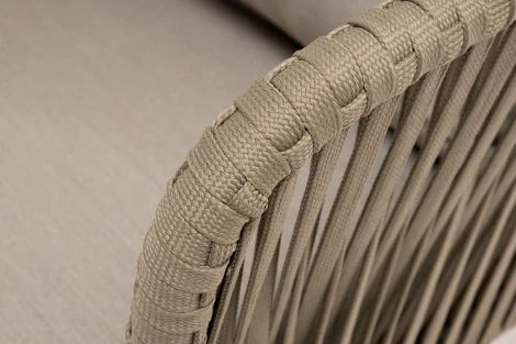 "Мальорка" кресло плетеное из роупа, основание дуб, роуп серо-коричневый 23мм, ткань бежевая 052 4SIS арт.УТ-00007641