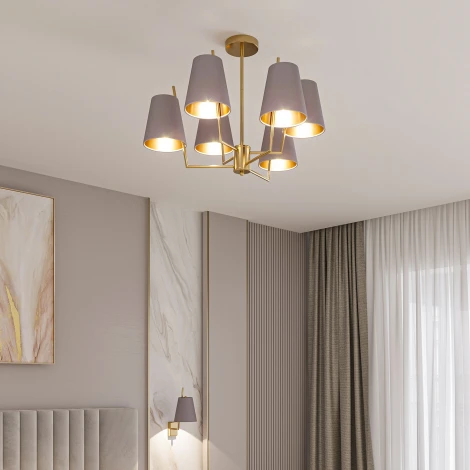 Потолочная люстра Wi-Fi на штанге Eurosvet Topanga 60173/6 латунь (220V, управление смартфоном, голосовое управление, умный дом - Minimir Home, Алиса, Маруся, Салют)