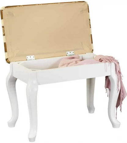 Банкетка Ретро с ящиком белый, ткань полоса коричн. от фабрики Mebelik