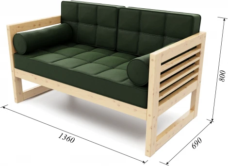 Диван Arsko прямой Сега М сосна велюр зеленый