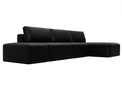 Диван угловой модульный с пуфом Лига-060 НПБ Лонг угол универсальный (ЛДСП,Брус,Фанера/Пластик/Экокожа/Черный) Лига Диванов 130070