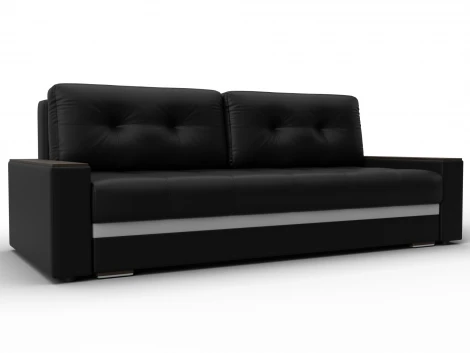 Диван прямой с декором Лига-096 НПБ (ДВП,ДСП,ЛДСП,Брус,Фанера/Пластик/Экокожа/Черный,Белый) Лига Диванов 133430