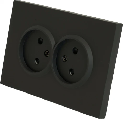 Розетка двойная без заземления со шторками (черный) Stekker Эмили 49851