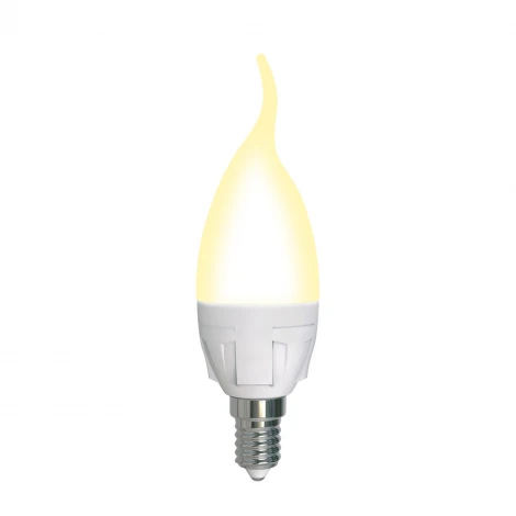 Лампочка светодиодная свеча на ветру белая E14 7W 3000K Uniel LED-CW37 7W/3000K/E14/FR/DIM PLP01WH