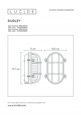 Настенный светильник уличный IP65 Lucide Dudley 11891/20/30
