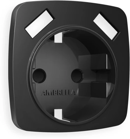 Лицевая панель Ambrella Volt OMEGA (Черный матовый) для электрической розетки с заземлением со шторками 2USB A+A QUANT OP8090
