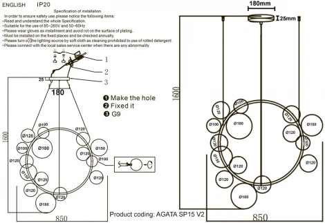 Подвесная люстра Crystal Lux AGATA SP15 V2 CHROME/TRANSPARENTE