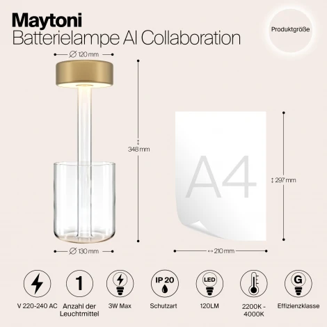 Настольная лампа с аккумулятором Maytoni AI Collaboration MOD229TL-L3G3K1 (регулировка яркости, LED, 220V, выключатель, круглые)