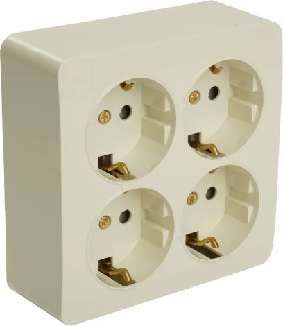 Розетка 4-х местная с заземлением (слоновая кость) Stekker София 49509