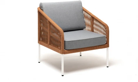 "Канны" кресло плетеное из роупа, каркас алюминий светло-серый (RAL7035) муар, роуп светло-серый круглый, ткань светло-серая 4SIS арт.УТ-00009478