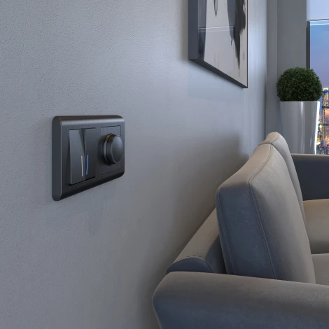 Выключатель двухклавишный с подсветкой (графит рифленый) Werkel W1120104 (a050747)