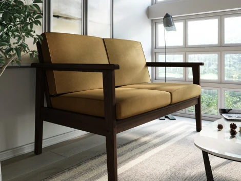 Диван Arsko прямой Лориан М орех велюр горчичный