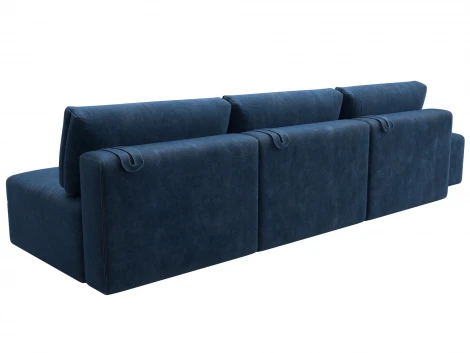 Диван прямой модульный с пуфом Лига-060 НПБ Лонг (ЛДСП,Брус,Фанера/Пластик/Велюр/Синий) Лига Диванов 129491