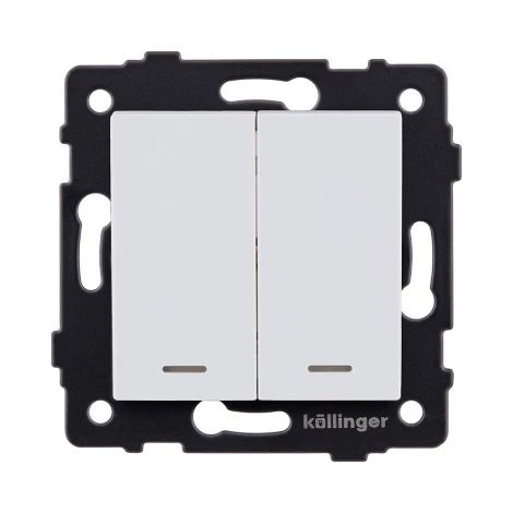 Выключатель 2-клавишный проходной 10А/250В с LED подсветкой, белый матовый Kollinger REA-S-010WM для Aspekt, Eleganz, Reflex
