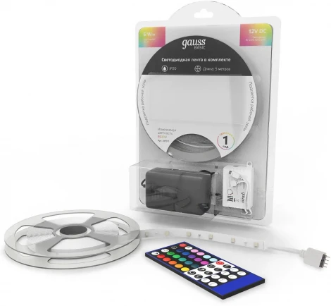 Светодиодная лента Gauss Basic BT011 LED 5050/30RGB+30W 12V 6W/m 390lm/m RGBW 10mm IP20 5m