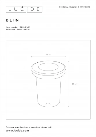 Встраиваемый светильник уличный Lucide Biltin 11801/01/12 (220V, круглые, IP67)