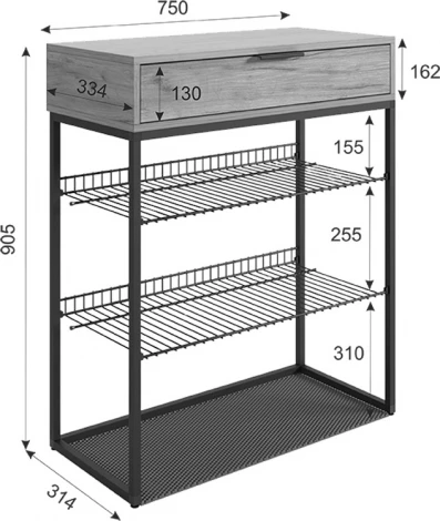 Обувница Краш, цвет черный муар/дуб крафт золотой Mebelson (арт.LMN-13.2555)