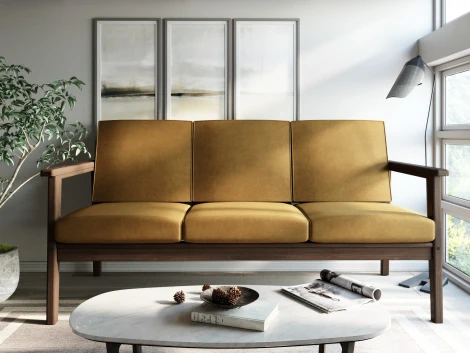 Диван Arsko прямой Лориан Б орех велюр горчичный