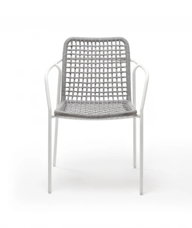 "Тунис" стул плетенный из роупа, каркас алюминий белый, роуп светло-серый 4SIS арт.УТ-00001725