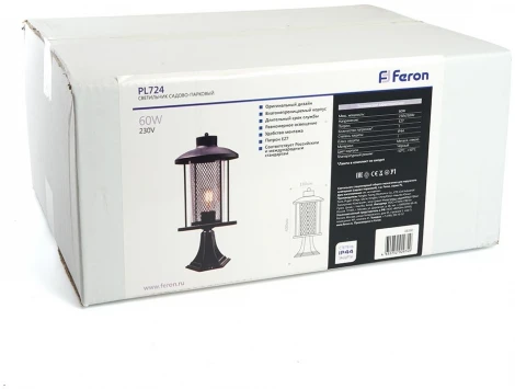 Уличный наземный светильник Feron Бордо 48390 PL724 60W E27, черный (220V, IP44)