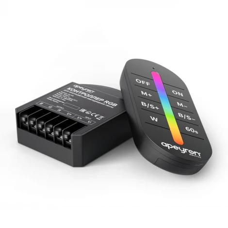 Контроллер RGB 12В/24В 288вт/576Вт 3 канала, 24А, ПДУ RF сенсорный (без батареек) Apeyron 04-103