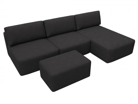 Диван угловой модульный с пуфом Лига-060 НПБ Лонг угол универсальный (ЛДСП,Брус,Фанера/Пластик/Замша/Коричневый) Лига Диванов 129523