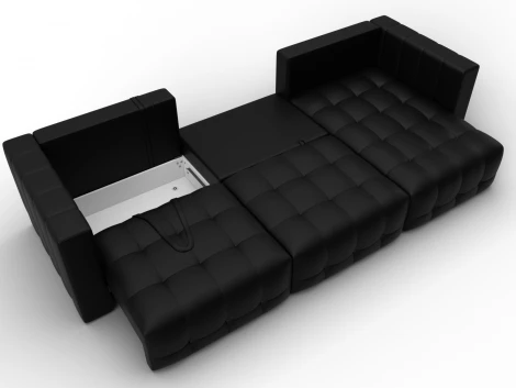 Диван угловой Лига-052 НПБ Лонг угол универсальный (ЛДСП,Брус,Фанера/Пластик/Экокожа/Черный) Лига Диванов 129916