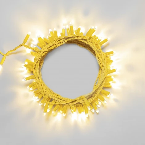 Гирлянда Нить с колпачком 10м тепло-белая 24В, 100 LED, провод золотой ПВХ, IP65 Laitcom PST100CAP-12-1WW