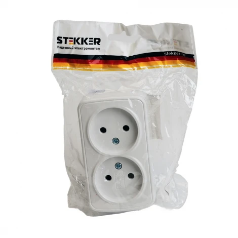 Розетка накладная двойная без заземления (белый) Stekker Basic 50075