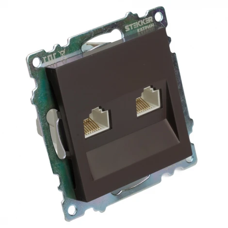 Розетка Ethernet RJ-45 двойная (шоколад) Stekker Катрин 50006