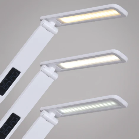 Офисная настольная лампа светодиодная с регулировкой цветовой температуры и яркости с беспроводным ЗУ, с таймером, термометром, часами, RGB Reluce 01625-0.7-02 WHITE