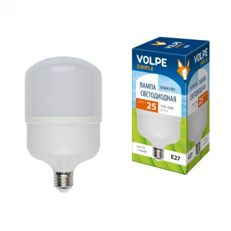 Лампочка светодиодная цилиндр белая E27 25W 4000K Volpe LED-M80-25W/NW/E27/FR/S
