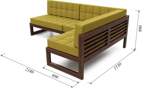 Диван Arsko угловой Сега У орех рогожка горчичная