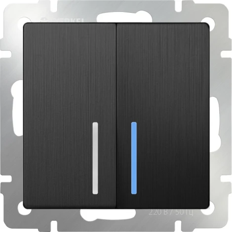 Выключатель двухклавишный проходной с подсветкой (графит рифленый) Werkel W1122104 (a050757)