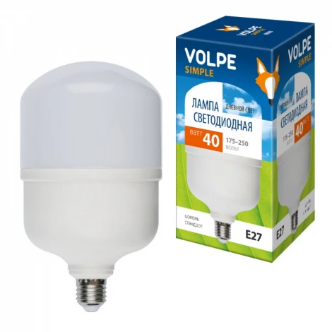 Лампочка светодиодная цилиндр белая E27 40W 6500K Volpe LED-M80-40W/DW/E27/FR/S