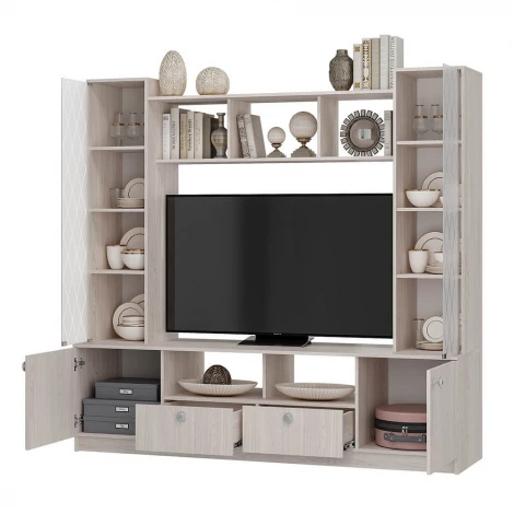 Стенка в гостиную БТС Зарина ЦС-01, ясень белый