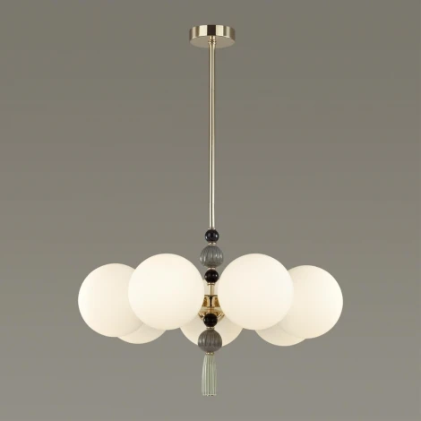 Потолочная люстра на штанге Odeon Light Palle 5405/7 золотой/серый/зеленый/белый матов./металл/керамика/стекло E14 7*40W (220V, подвески, шарики, молекулы)